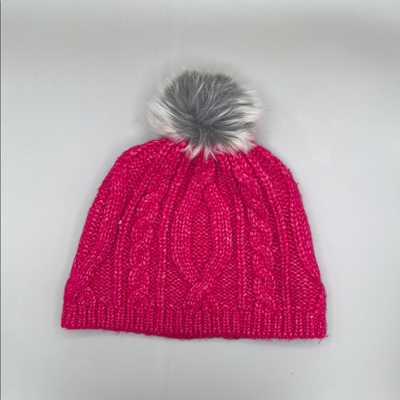 Banana Republic Cozy Pink Knit‎ Beanie with Faux Fur Pom - Picture 1 of 2